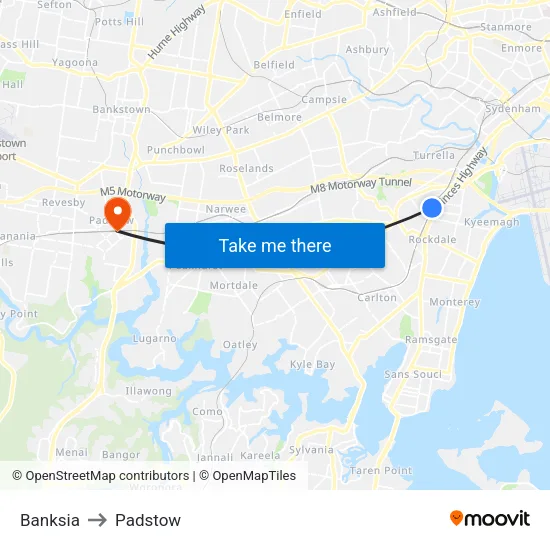 Banksia to Padstow map