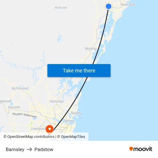Barnsley to Padstow map