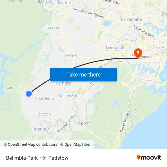 Belimbla Park to Padstow map