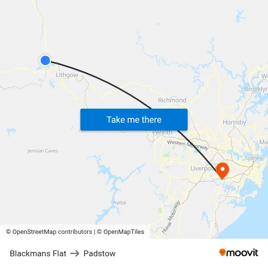 Blackmans Flat to Padstow map