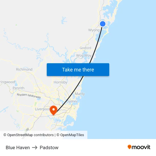 Blue Haven to Padstow map