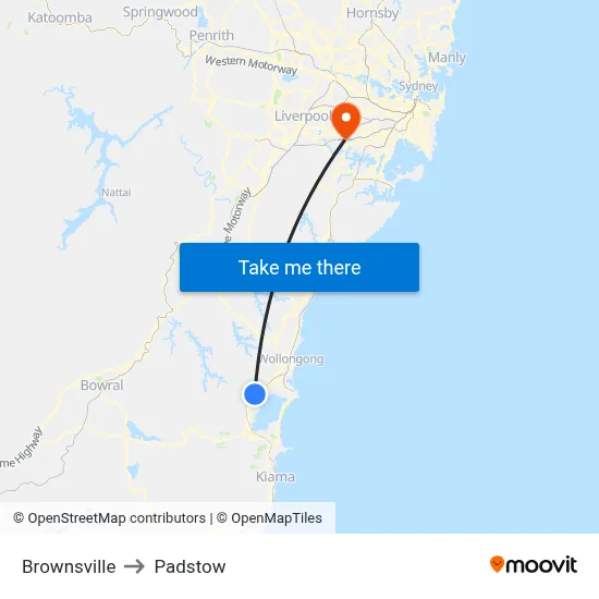 Brownsville to Padstow map