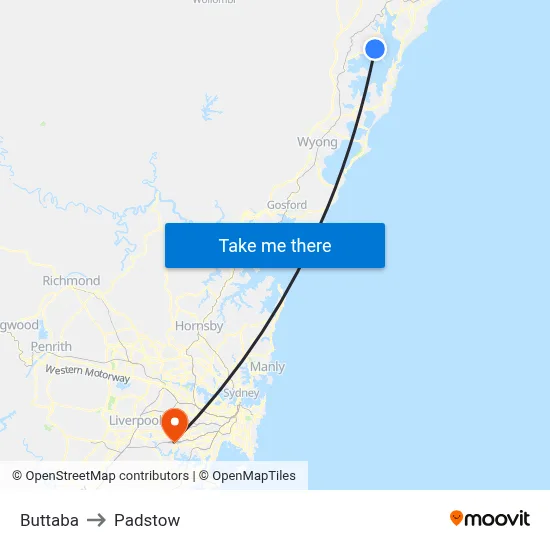 Buttaba to Padstow map