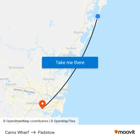 Cams Wharf to Padstow map