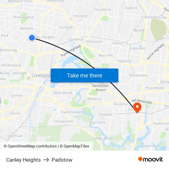 Canley Heights to Padstow map