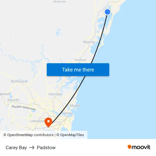 Carey Bay to Padstow map