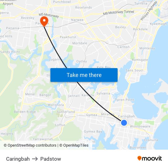 Caringbah to Padstow map