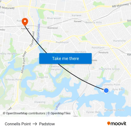 Connells Point to Padstow map