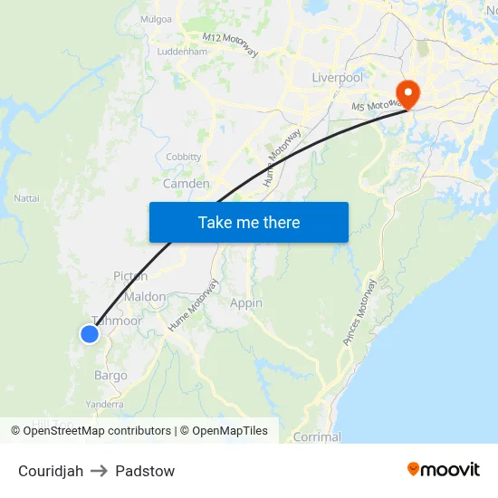 Couridjah to Padstow map