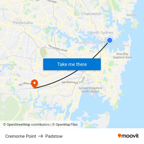 Cremorne Point to Padstow map