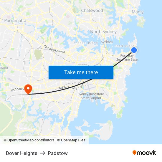 Dover Heights to Padstow map