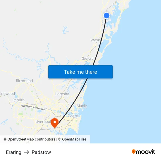 Eraring to Padstow map