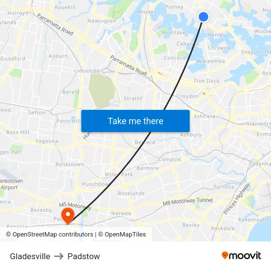 Gladesville to Padstow map