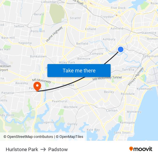 Hurlstone Park to Padstow map