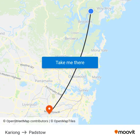 Kariong to Padstow map