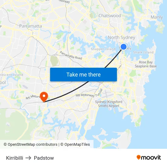 Kirribilli to Padstow map