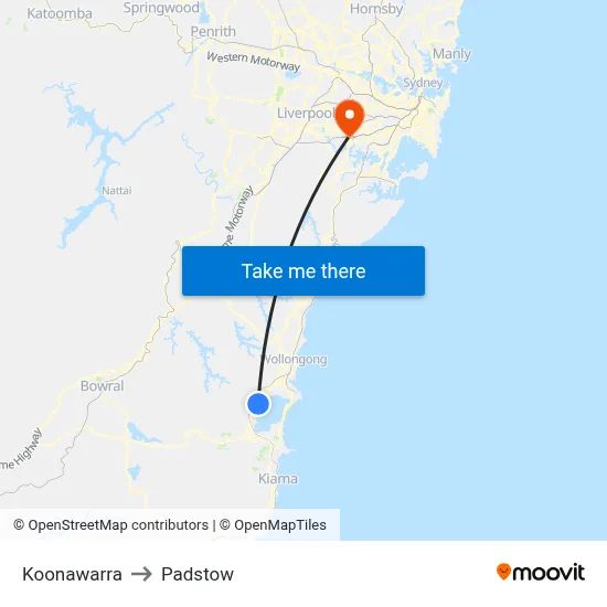 Koonawarra to Padstow map
