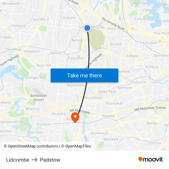 Lidcombe to Padstow map