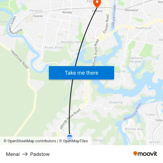 Menai to Padstow map