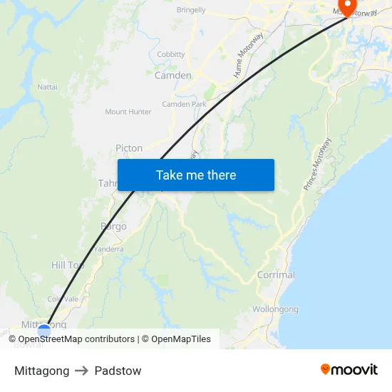 Mittagong to Padstow map
