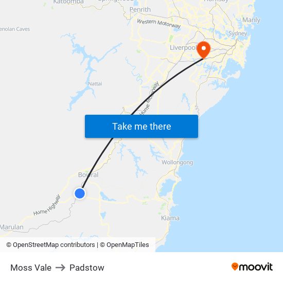 Moss Vale to Padstow map