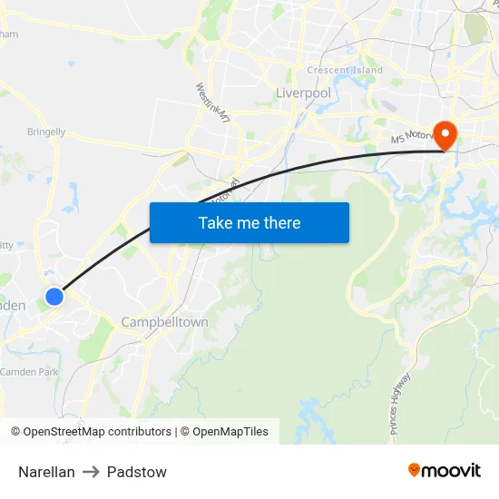 Narellan to Padstow map
