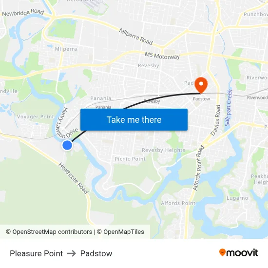 Pleasure Point to Padstow map