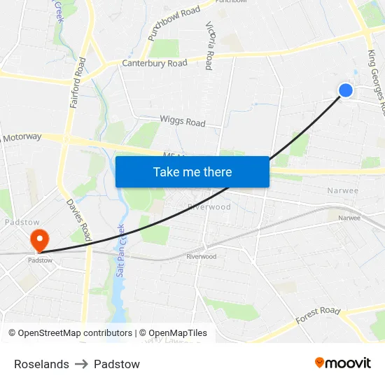 Roselands to Padstow map