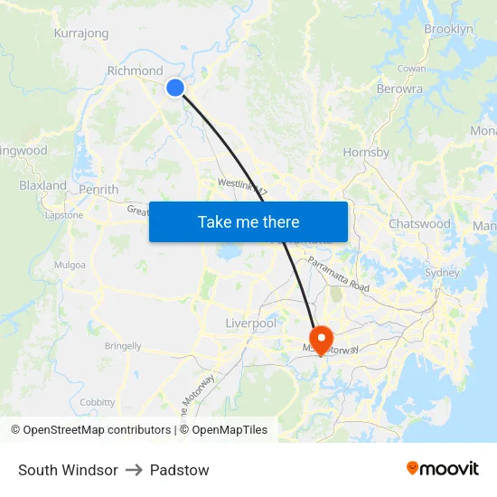 South Windsor to Padstow map