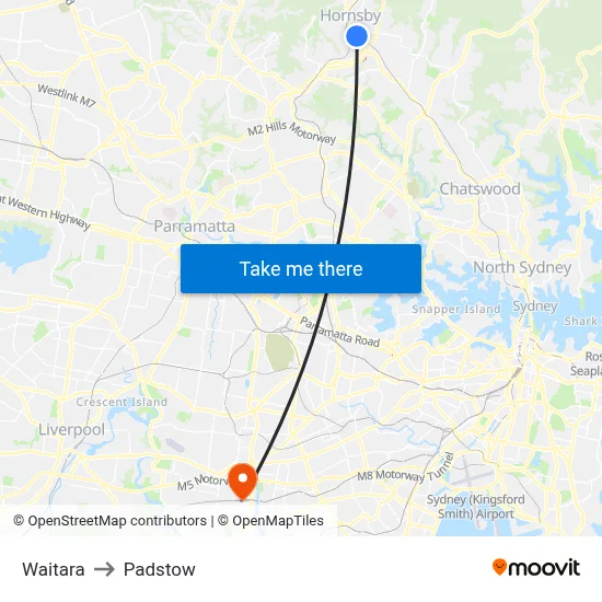 Waitara to Padstow map