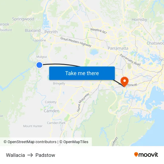 Wallacia to Padstow map
