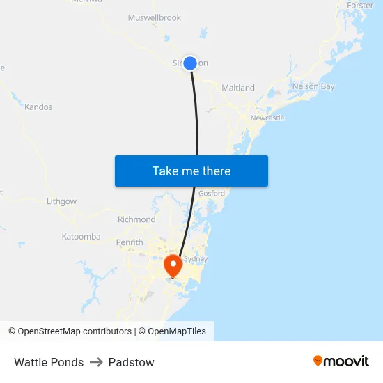 Wattle Ponds to Padstow map