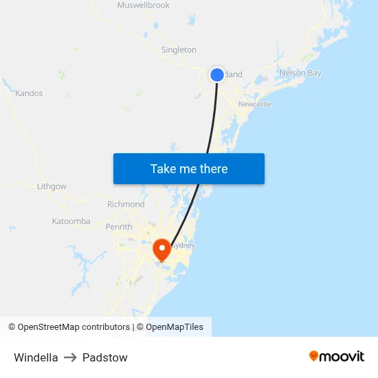 Windella to Padstow map