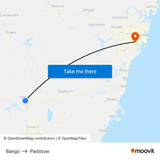 Bango to Padstow map