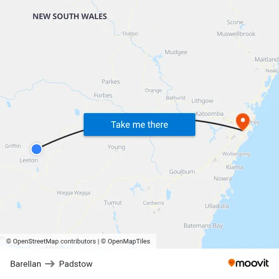 Barellan to Padstow map