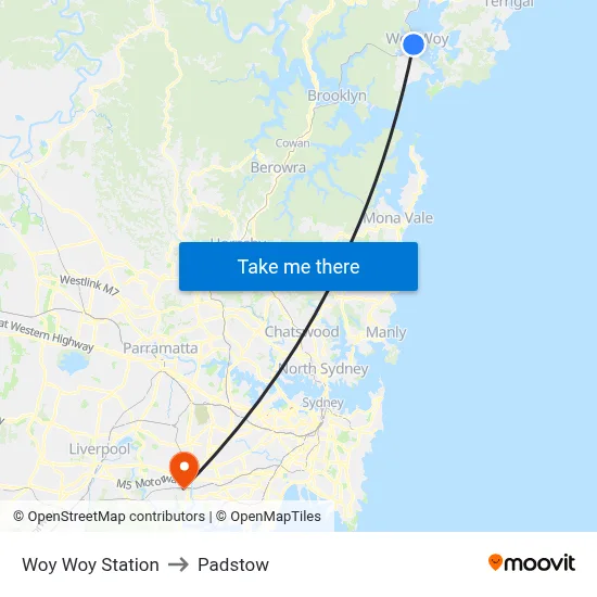 Woy Woy Station to Padstow map