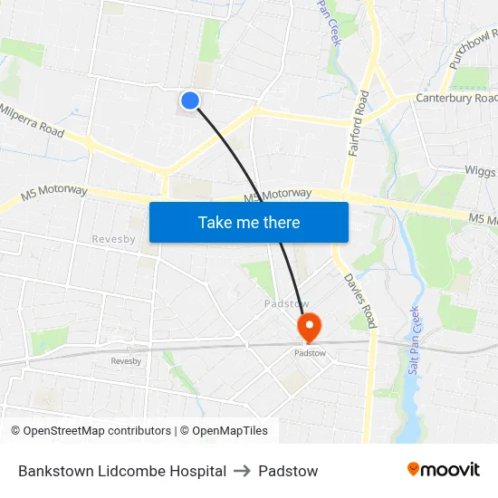 Bankstown Lidcombe Hospital to Padstow map
