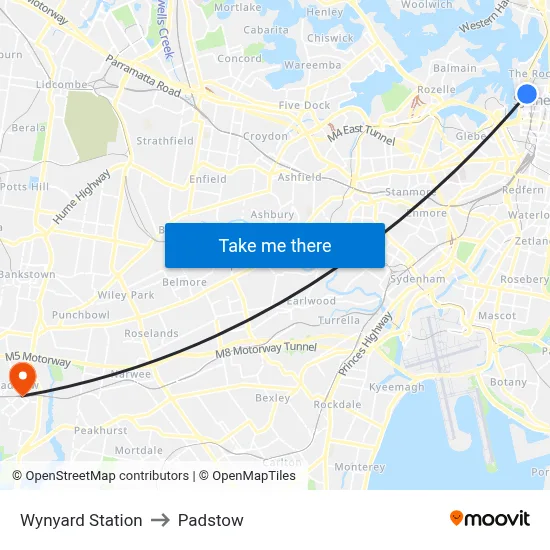 Wynyard Station to Padstow map