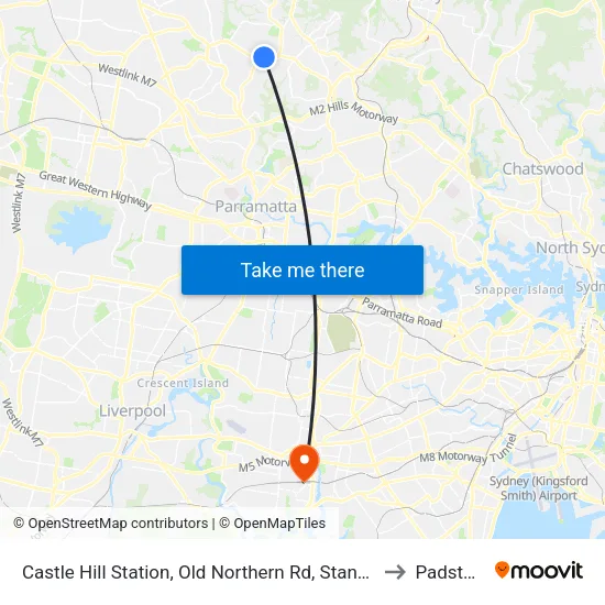 Castle Hill Station, Old Northern Rd, Stand A to Padstow map