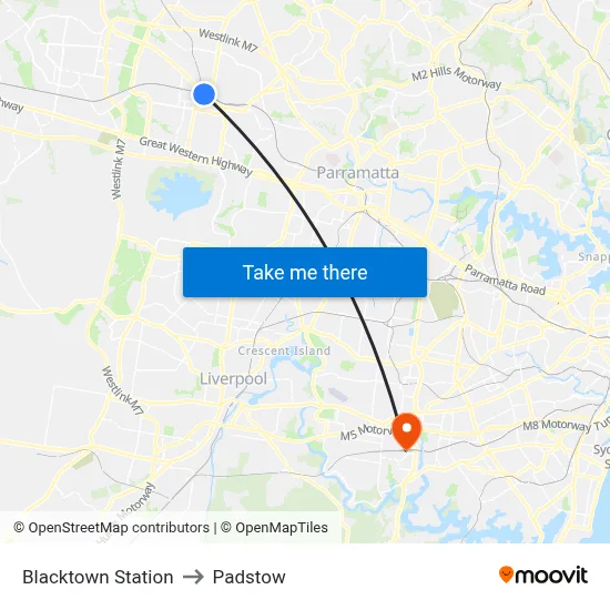 Blacktown Station to Padstow map