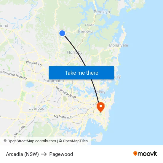 Arcadia (NSW) to Pagewood map