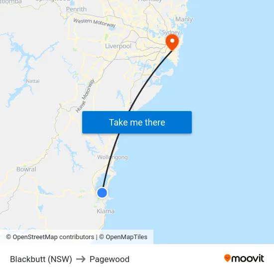 Blackbutt (NSW) to Pagewood map