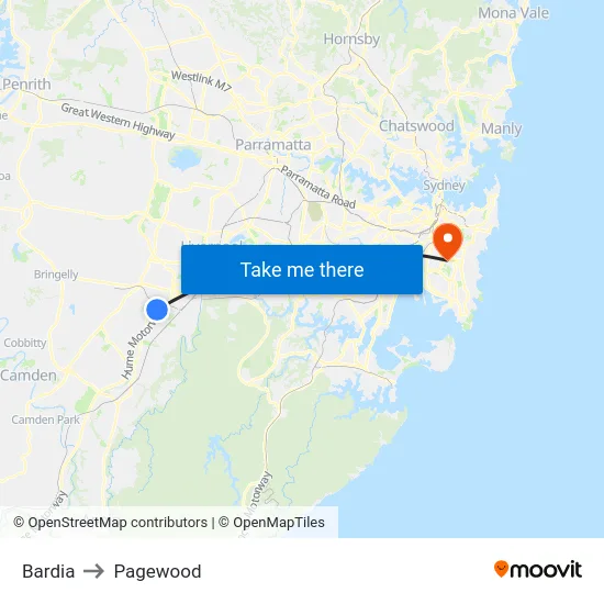 Bardia to Pagewood map