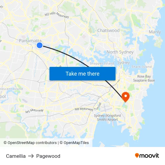 Camellia to Pagewood map