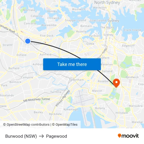 Burwood (NSW) to Pagewood map