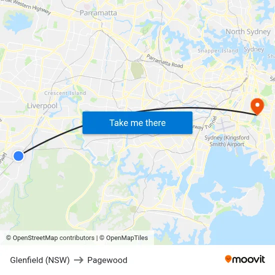 Glenfield (NSW) to Pagewood map