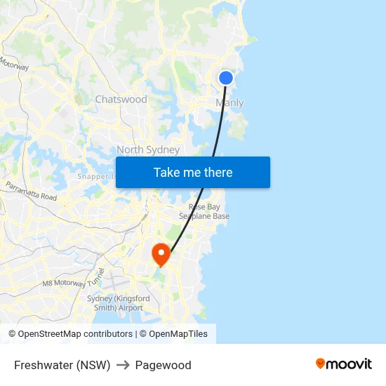 Freshwater (NSW) to Pagewood map
