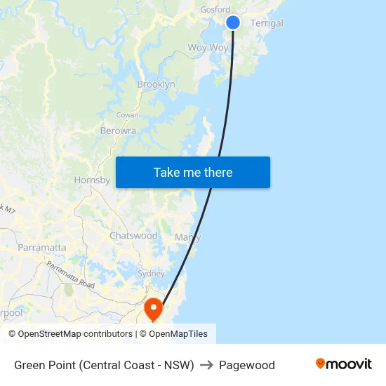 Green Point (Central Coast - NSW) to Pagewood map