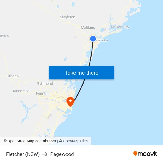 Fletcher (NSW) to Pagewood map