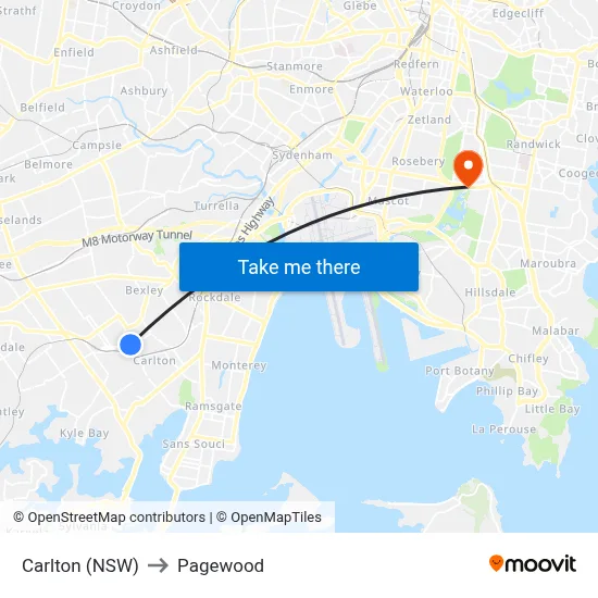 Carlton (NSW) to Pagewood map